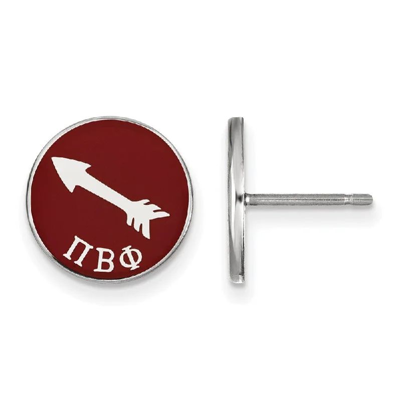 Ladies earrings designer labels-Sterling Silver Pi Beta Phi Red Enamel Arrow Post Earrings