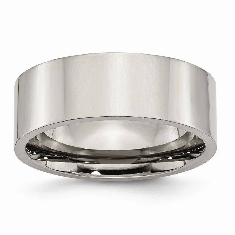 Ladies rings youthful designs-Titanium 8mm Polished Flat Comfort Fit Band