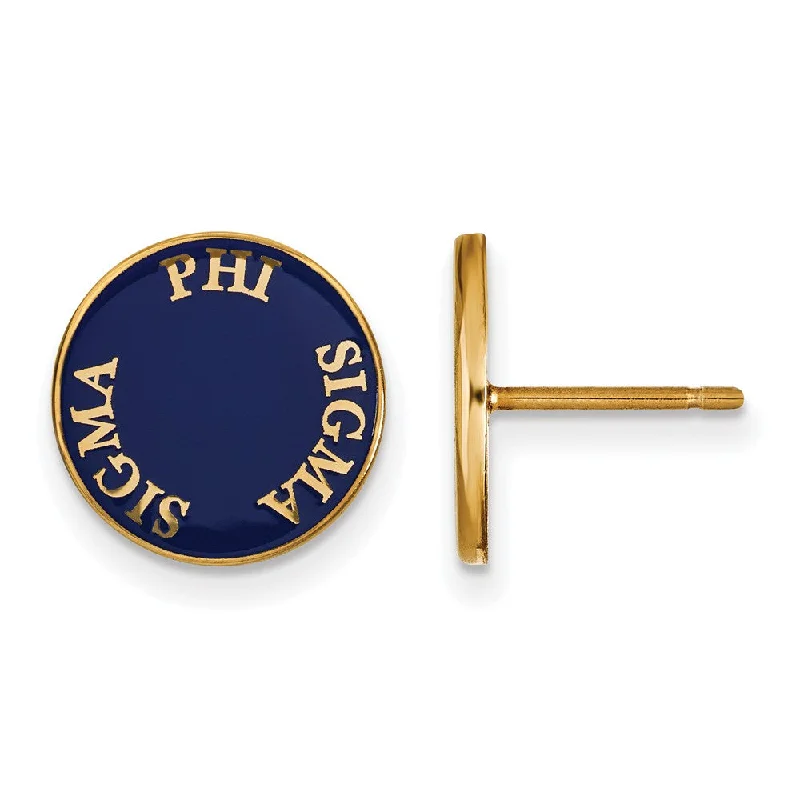 Ladies earrings gift choices-14K Plated Silver Phi Sigma Sigma Enamel Disc Post Earrings