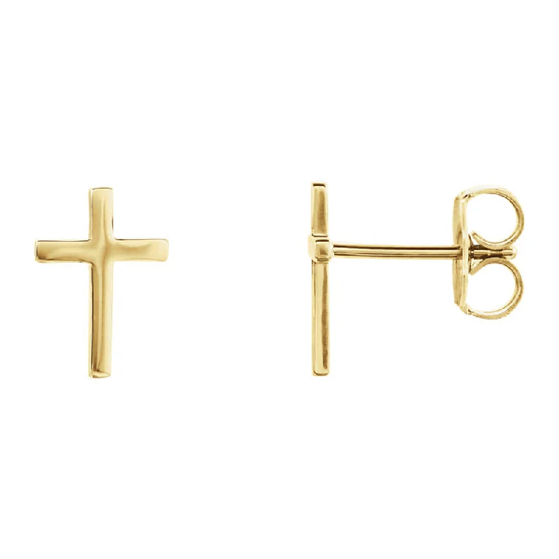 Ladies earrings ethnic patterns-7 x 10mm (1/4 x 3/8 Inch) 14k Yellow Gold Small Cross Stud Earrings