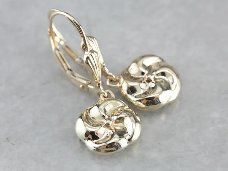 Ladies earrings stud styles-Floral Yellow Gold Drop Earrings