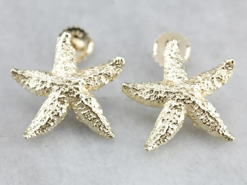 Ladies earrings minimalist trends-Yellow Gold Starfish Stud Earrings