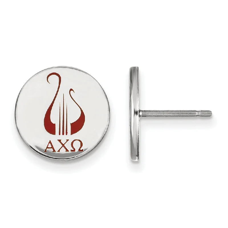 Ladies earrings star motifs-Sterling Silver Alpha Chi Omega Enamel Post Earrings