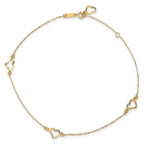 Ladies bracelets sentimental value-Triple Heart Anklet Bracelet (14K)