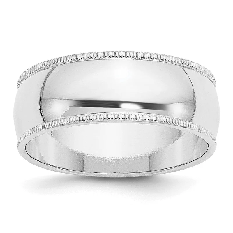 Ladies rings jade accents-8mm 14K Yellow or White Gold Half Round Milgrain Standard Fit Band