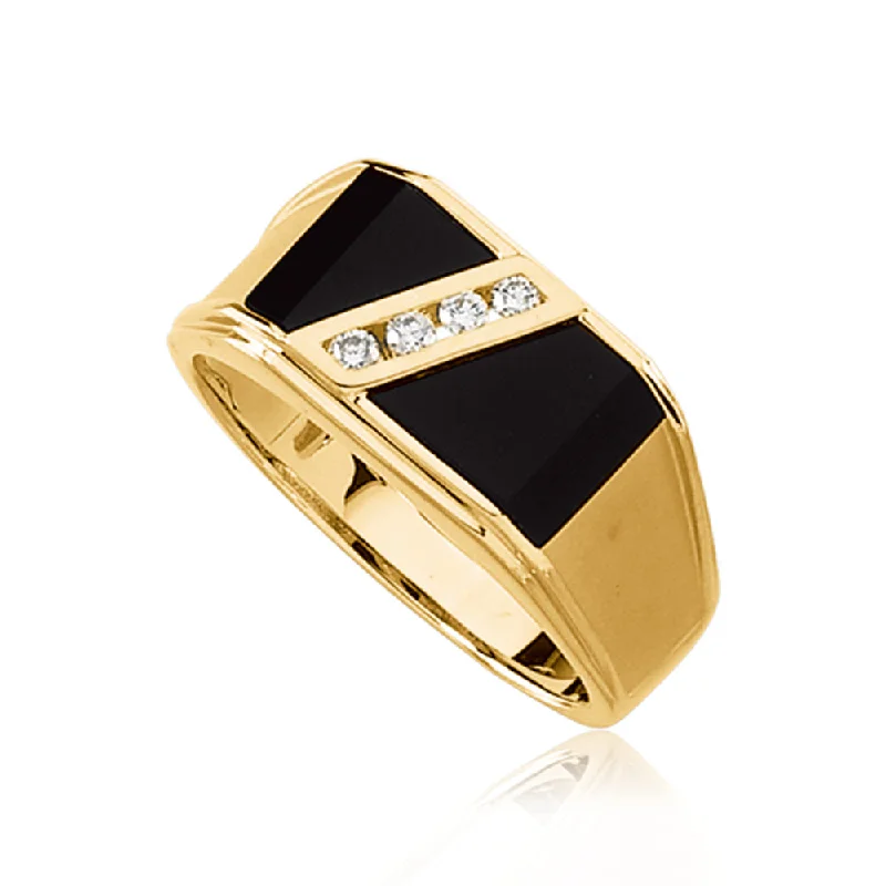 Ladies rings cute styles-Onyx and 1/8 Carat Diamond Ring in 14K Yellow Gold