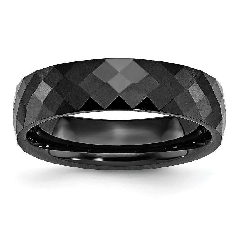 Ladies rings heart shapes-6mm Black Ceramic Faceted Standard Fit Band