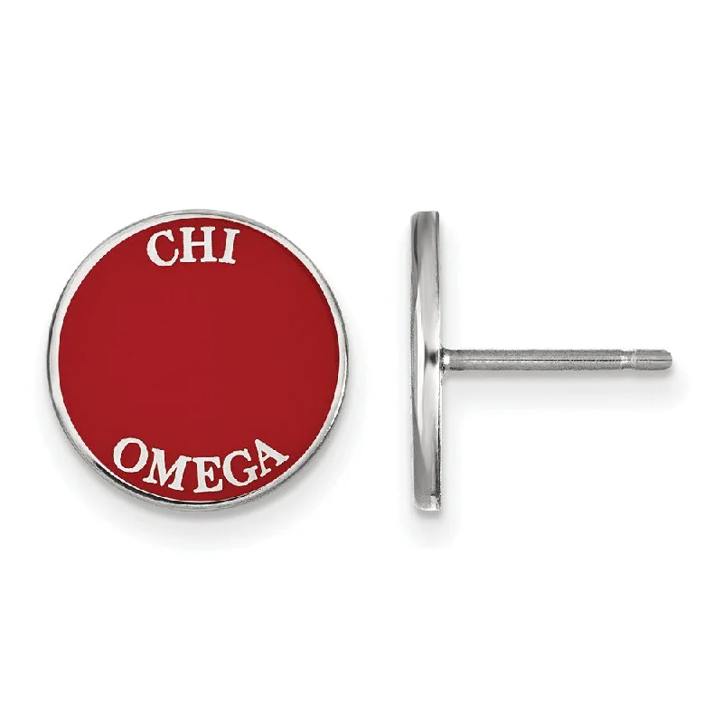 Ladies earrings wedding wear-Sterling Silver Chi Omega Enamel Disc Post Earrings