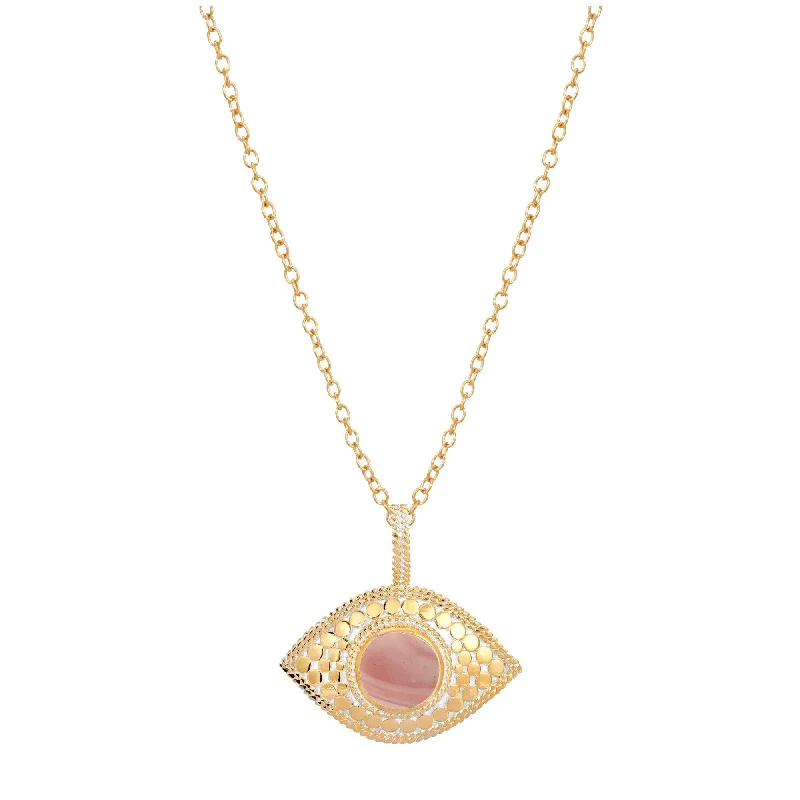 Ladies necklaces rose gold-Anna Beck Gold Evil Eye Pink Opal Necklace