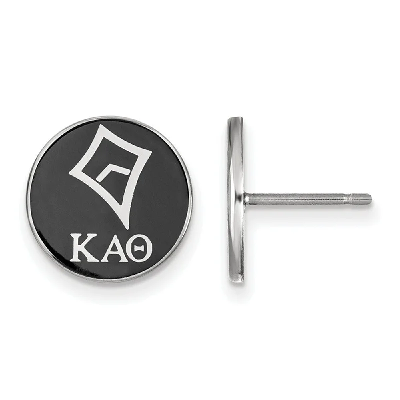 Ladies earrings size options-Sterling Silver Kappa Alpha Theta Black Enamel Kite Post Earrings