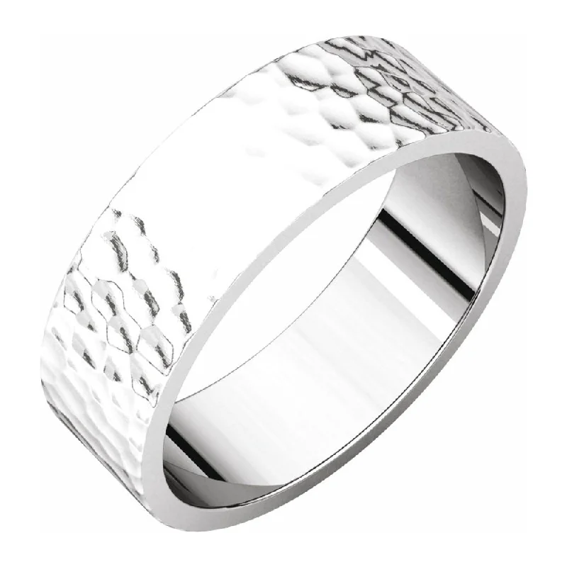 Ladies rings gold styles-6mm Platinum Hammered Flat Standard Fit Band