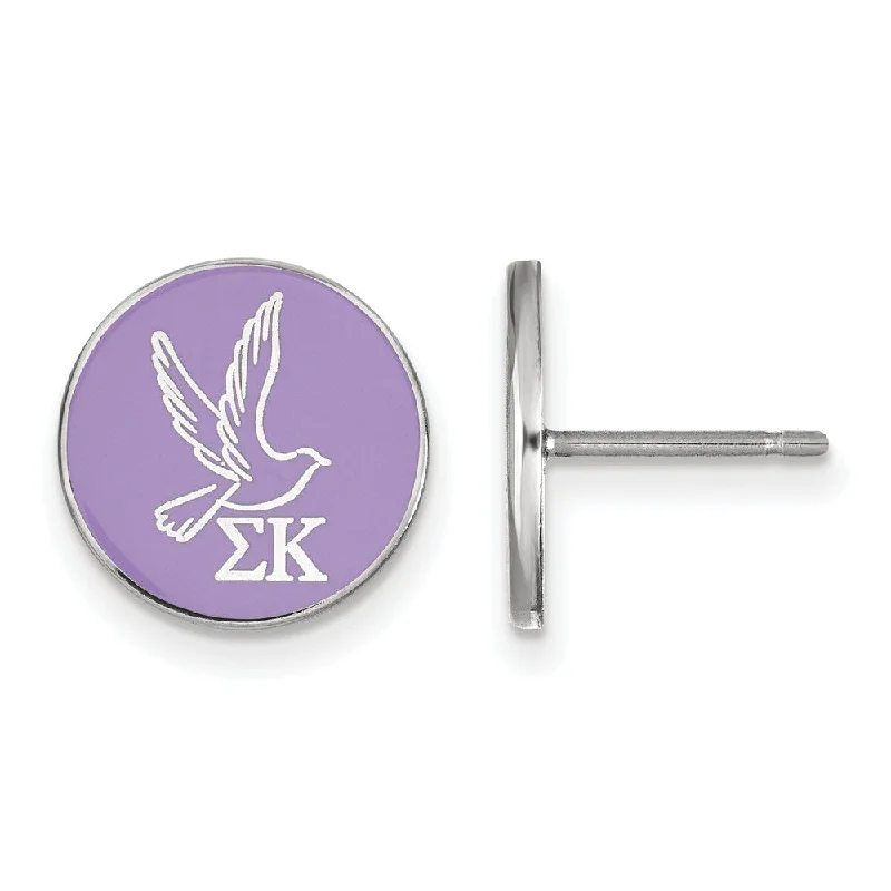 Ladies earrings memory keepsakes-Sterling Silver Sigma Kappa Purple Enamel Dove Post Earrings