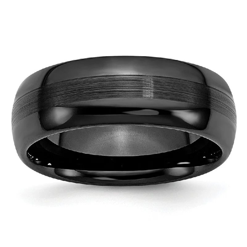 Ladies rings proposal gifts-8mm Black Ceramic Brushed & Polished Domed Standard Fit Band