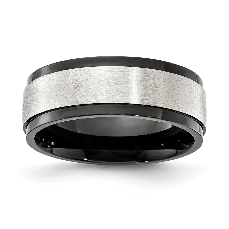 Ladies rings casual vibes-8mm Cobalt Black Plated & Brushed Ridged Standard Fit Band