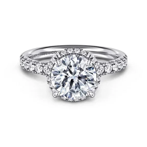 Ladies wedding rings celebrity looks-Talisa - 14K White Gold Round Hidden Halo Diamond Engagement Ring (Setting Only)