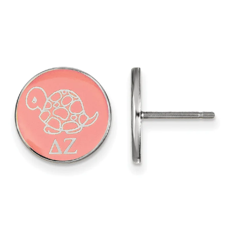 Ladies earrings youthful flair-Sterling Silver Delta Zeta Pink Enamel Turtle Post Earrings