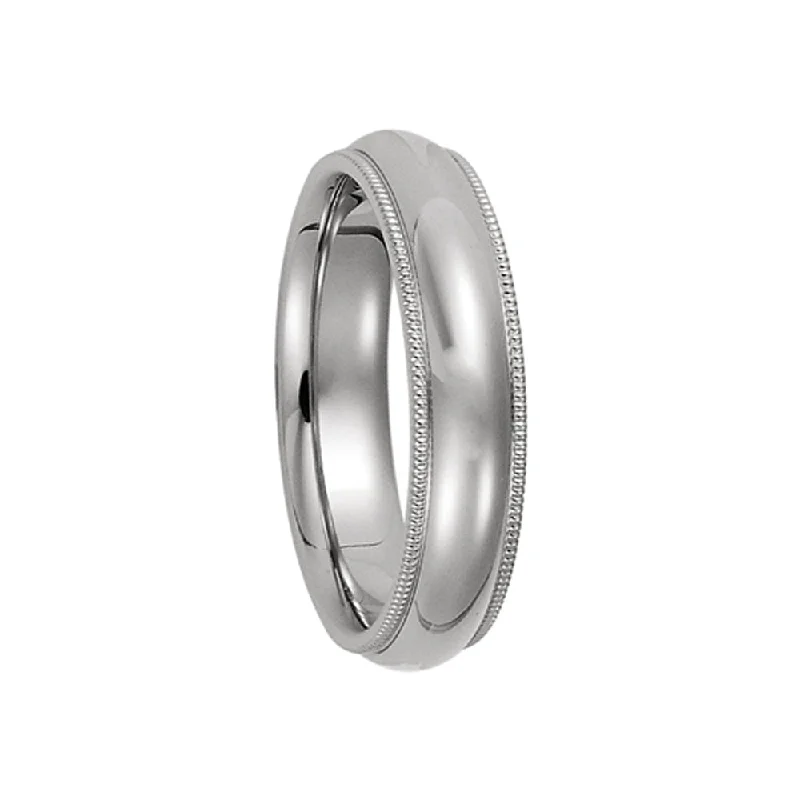 Ladies rings sapphire stones-5mm Milgrain Edge Comfort Fit Domed Band in Platinum