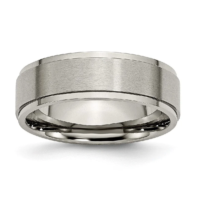 Ladies rings holiday gifts-7mm Titanium Lightly Brushed Flat Ridge Edge Comfort Fit Band