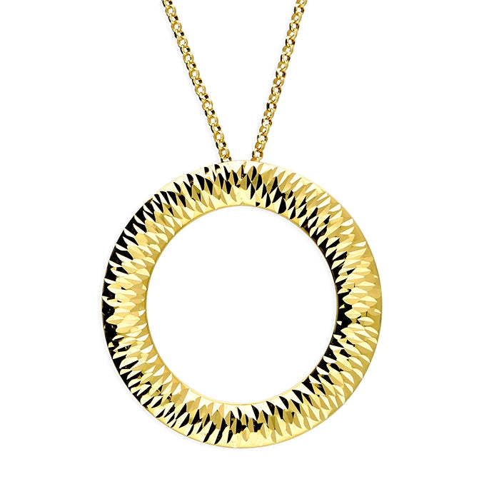 Ladies necklaces 2025 styles-18ct Gold Plated Diamond-Cut Circle Pendant Necklace