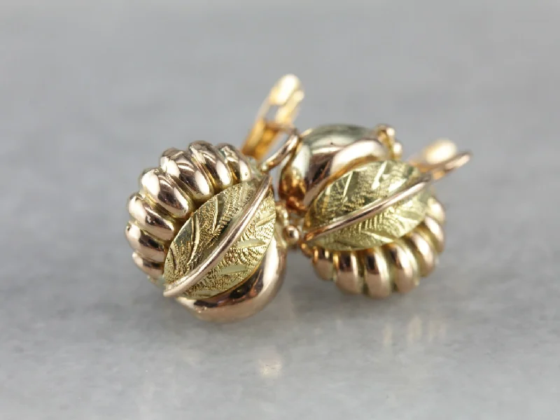 Ladies earrings birthday surprises-Retro Era Gold Leaf Drop Earrings