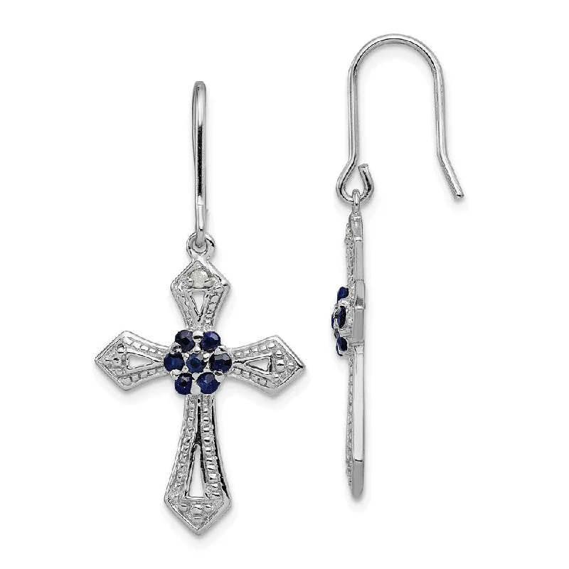 Ladies earrings vintage appeal-Diamond Accent & Black CZ Cross Dangle Earrings in Sterling Silver