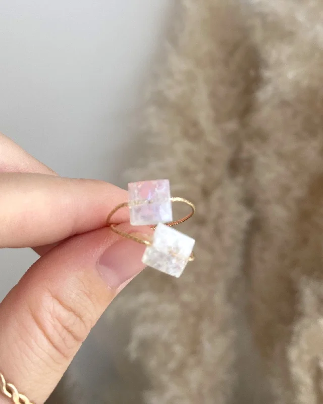 Ladies rings rose gold-Moonstone Square Daily Serenity Ring