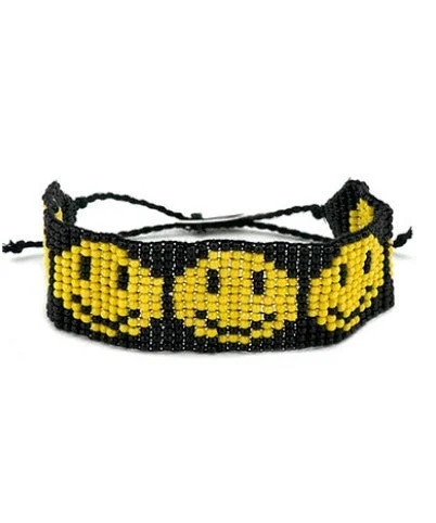 Ladies bracelets proposal surprises-Smiley Beaded Bracelet - Black