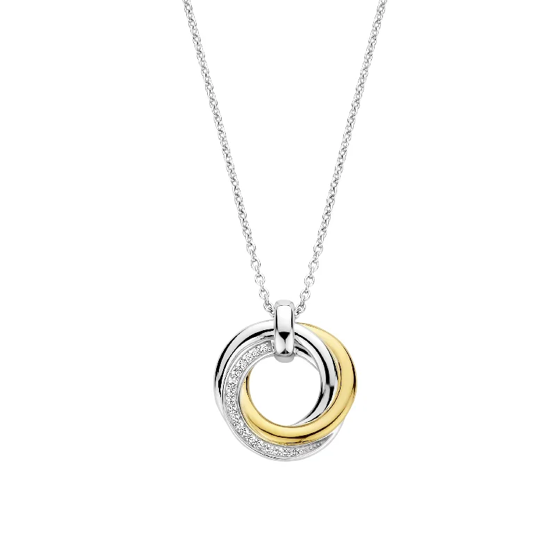 Ladies necklaces couple pairs-Ti Sento Gold Silver Zirconia Intertwined Layer Necklace