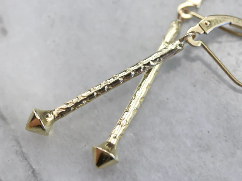 Ladies earrings boho charm-Etched Yellow Gold Drop Earrings