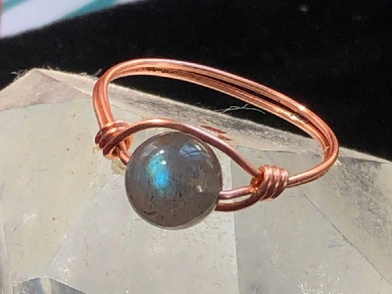 Ladies rings ring finger-AAA Labradorite Copper Bead Ring