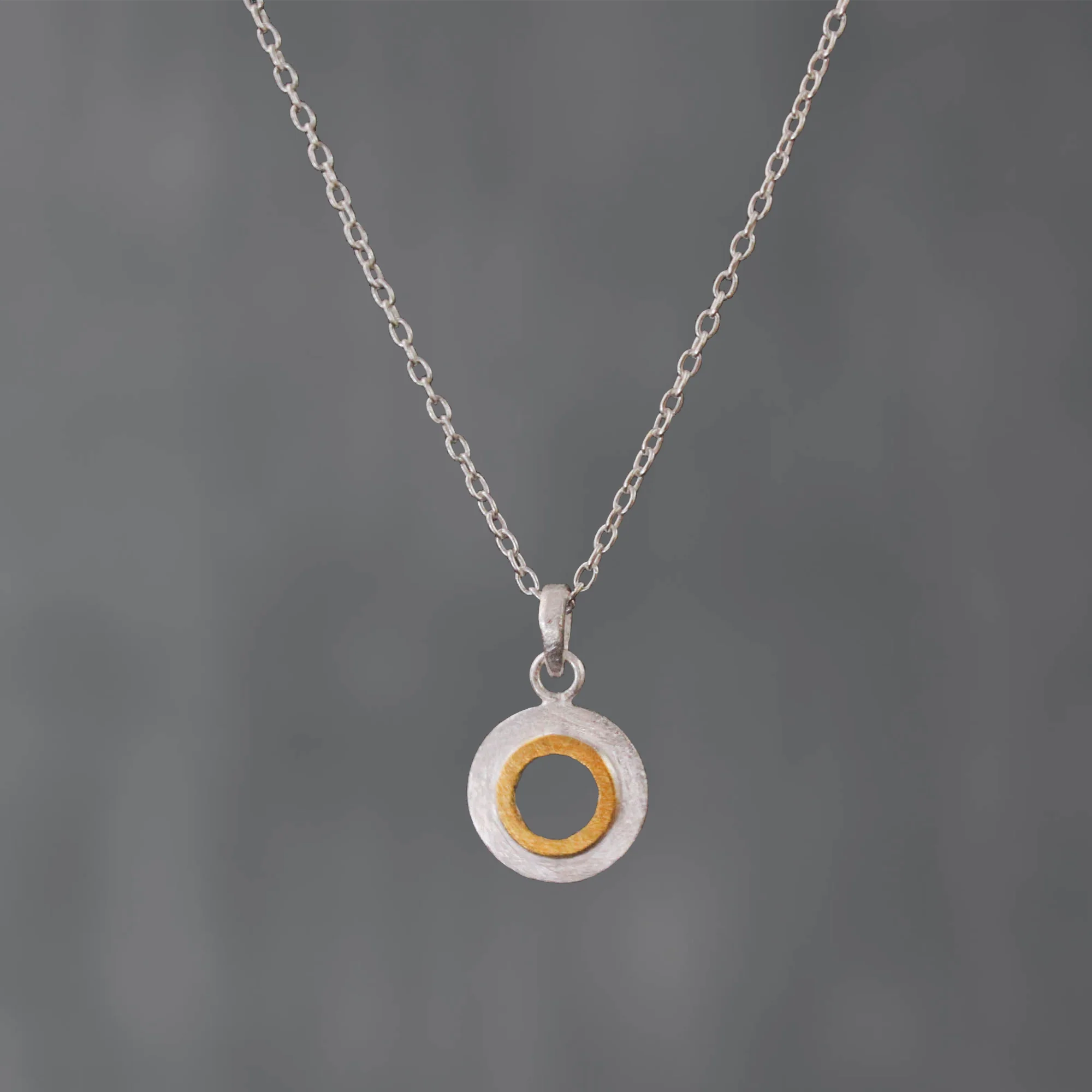 Ladies necklaces office wear-Gold and Silver Mixed Metals Open Circle Pendant Necklace