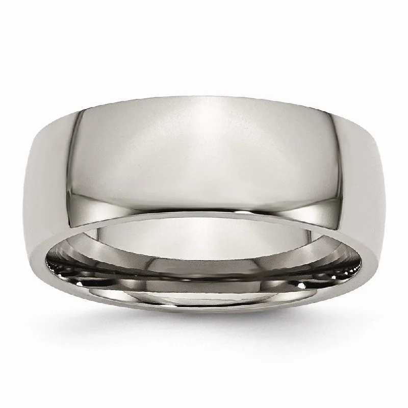 Ladies rings celebrity styles-Titanium 8mm Polished Domed Comfort Fit Band