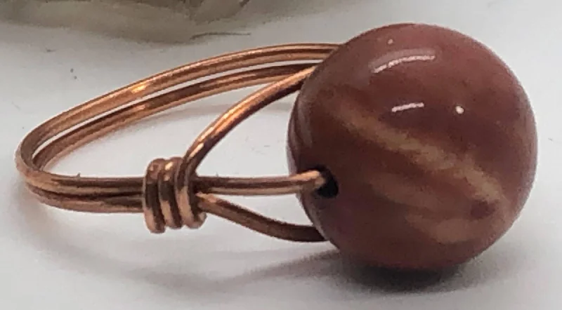 Ladies rings sale events-Red Jasper Copper Bead Ring