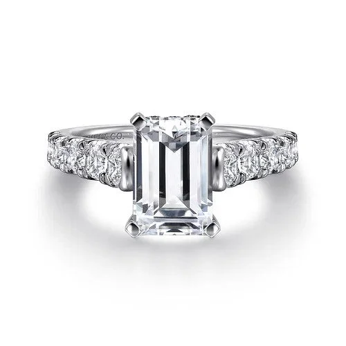 Ladies wedding rings limited editions-Piper - 14K White Gold Emerald Cut Diamond Engagement Ring (Setting Only)