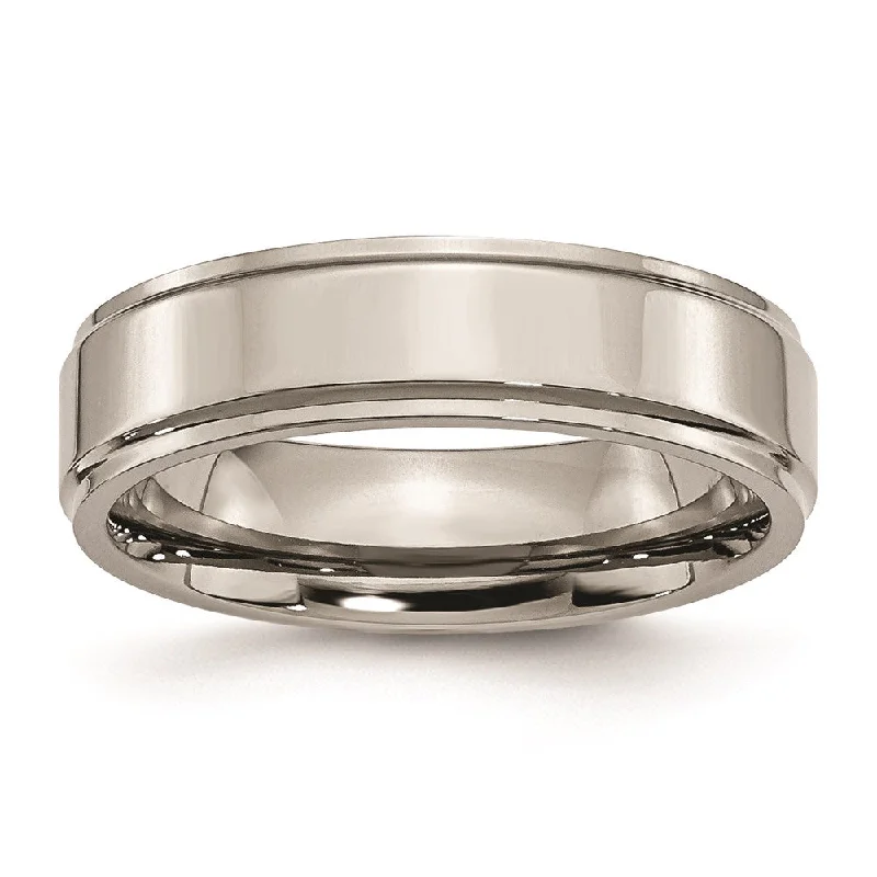 Ladies rings Valentine’s Day-6mm Titanium Polished Flat Ridged Edge Standard Fit Band