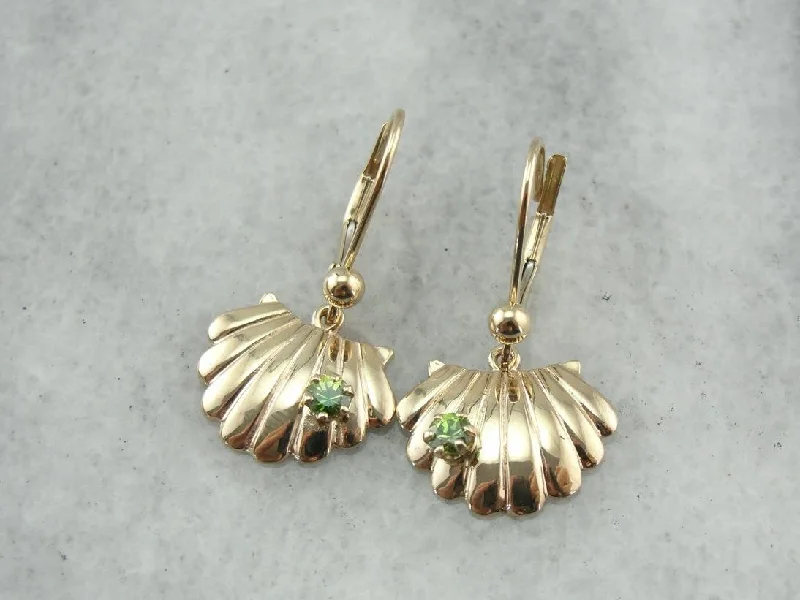 Ladies earrings collectible pieces-Sea Scallops and Demantoid Green Garnet Earrings