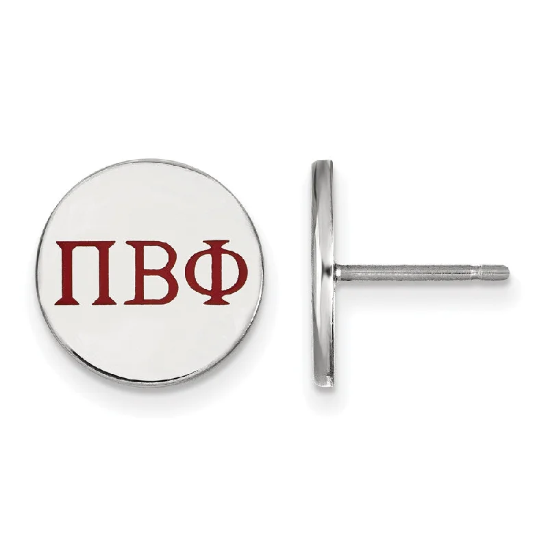 Ladies earrings sentimental value-Sterling Silver Pi Beta Phi Red Enamel Greek Letters Post Earrings