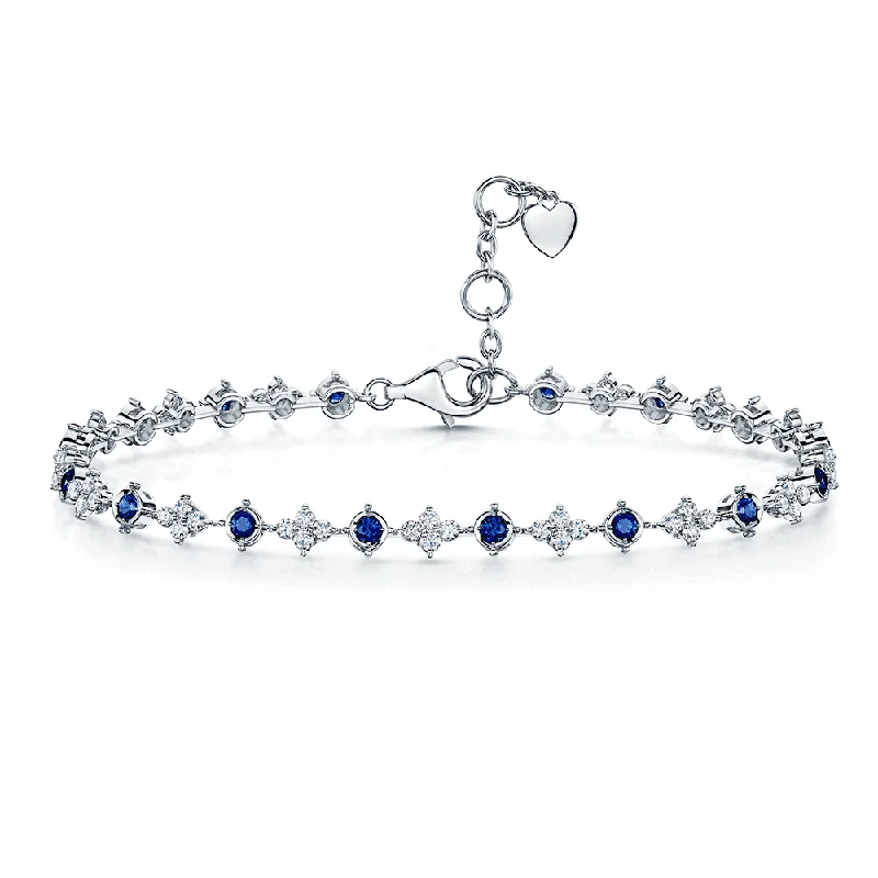 Ladies bracelets gift choices-18ct White Gold Diamond And Sapphire Flower Tennis Bracelet