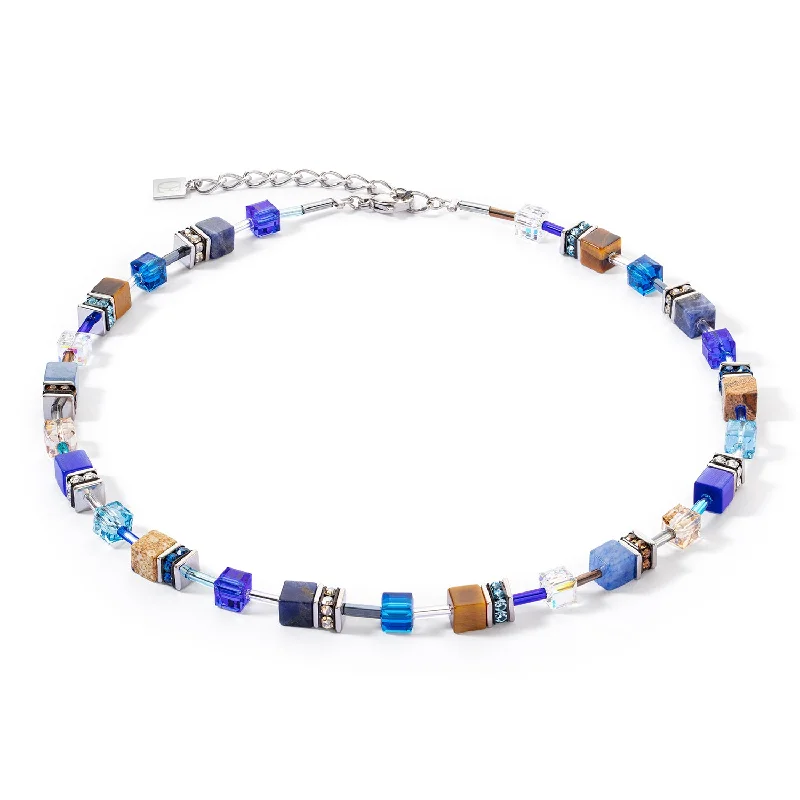 Ladies necklaces memory treasures-Coeur De Lion GeoCUBE® Iconic Precious Blue Brown Necklace