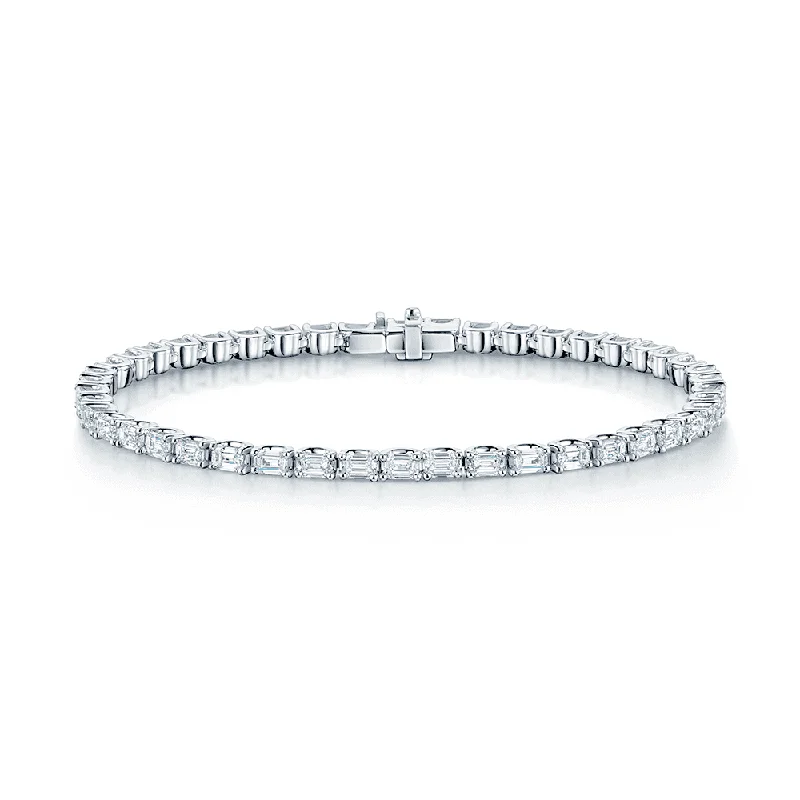 Ladies bracelets boho charm-Platinum Claw Set Emerald Cut Diamond Tennis Bracelet