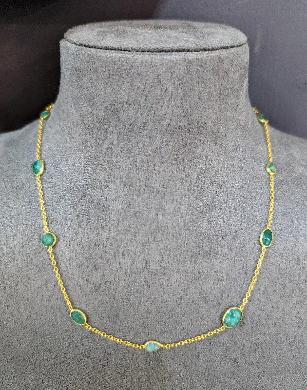 Ladies necklaces group styles-18ct Gold Vermeil Emerald Chain Necklace