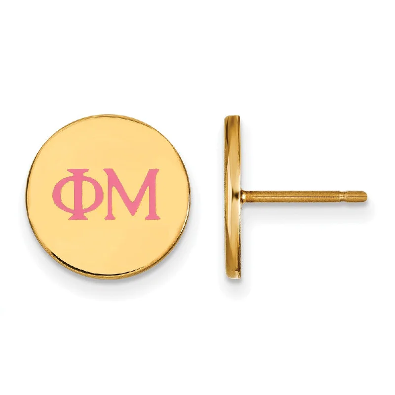 Ladies earrings collectible pieces-14K Plated Silver Phi Mu Enamel Greek Letters Post Earrings