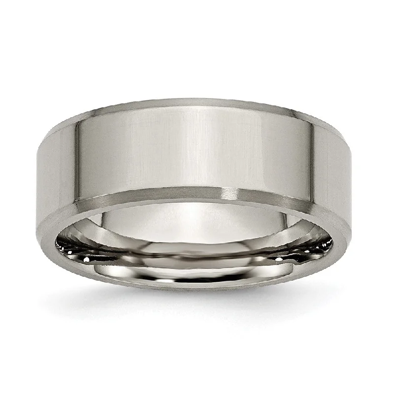 Ladies rings engraved names-8mm Titanium Polished & Brushed Beveled Edge Comfort Fit Band