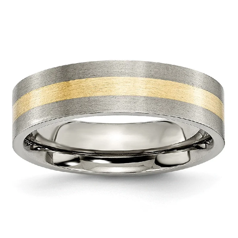 Ladies rings sister sets-6mm Titanium & 14k Gold Inlay Flat Satin Standard Fit Band