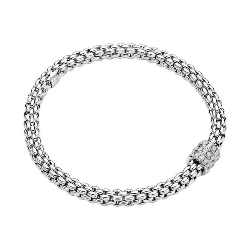 Ladies bracelets investment value-Solo 18ct White Gold Bracelet With Three White Gold Diamond Set Rondels