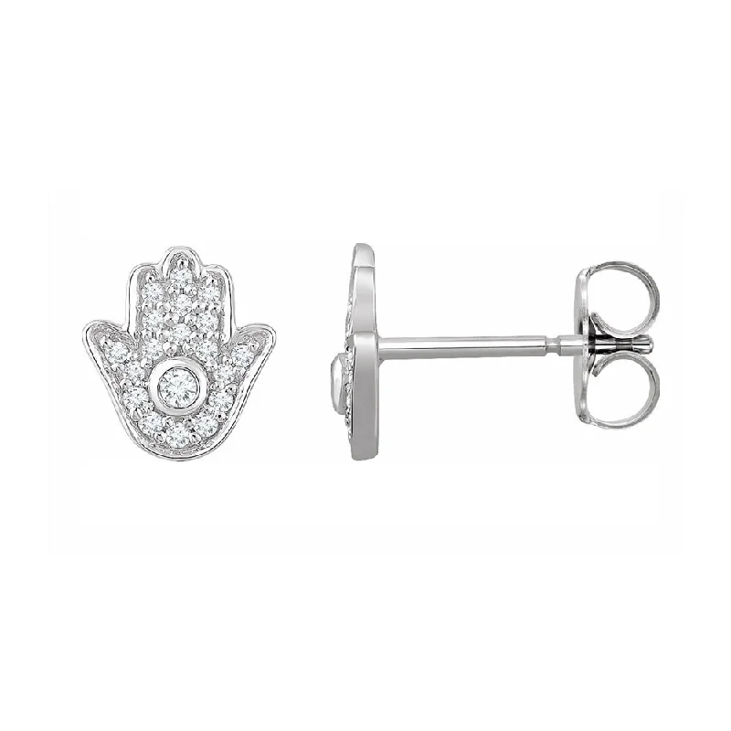 Ladies earrings memory keepsakes-14K White Gold 1/5 CTW Diamond Hamsa Post Earrings, 8.5mm