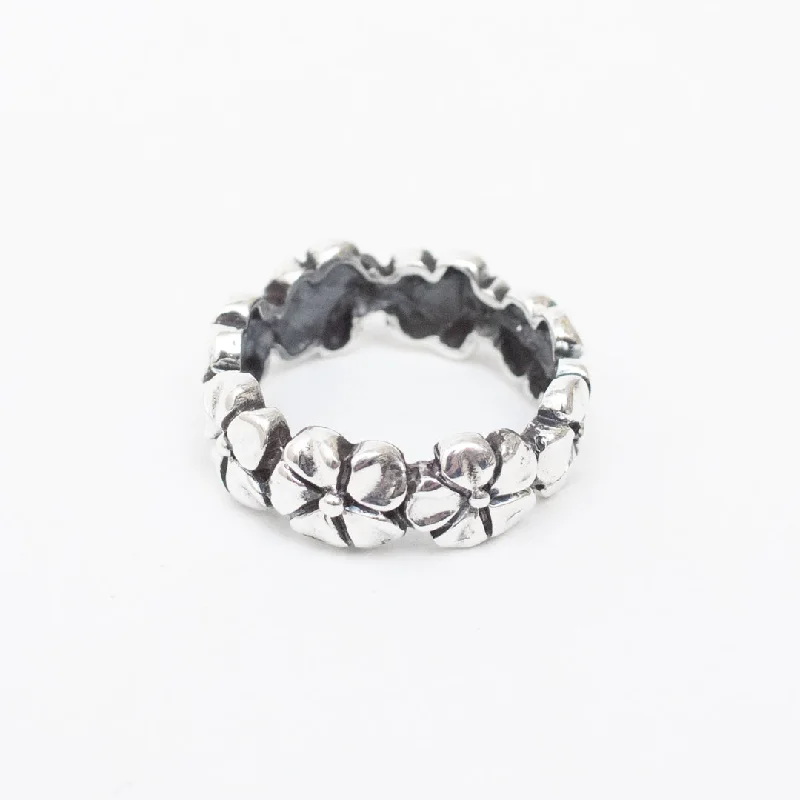 Ladies rings age suitability-Oxidized Silver Stacked Flower Band