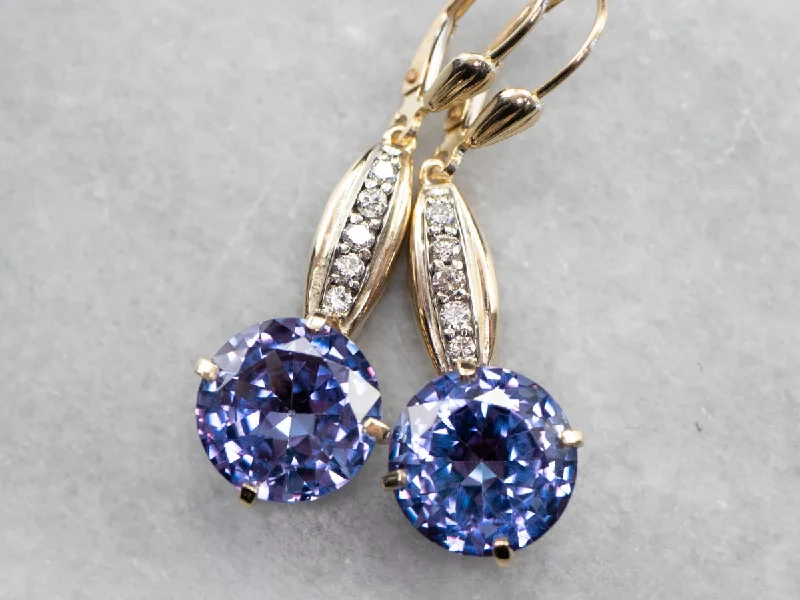 Ladies earrings size options-Synthetic Alexandrite and Diamond Drop Earrings