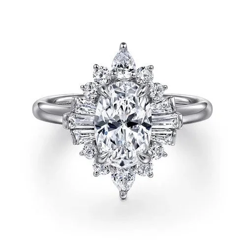 Ladies wedding rings celebrity looks-Emarie - 14K White Gold Oval Halo Diamond Engagement Ring (Setting Only)