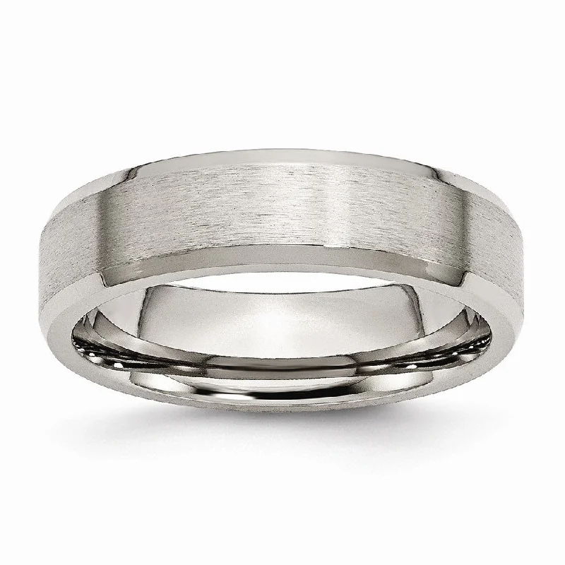 Ladies rings customer feedback-Titanium Beveled Edge 6mm Brushed Comfort Fit Band